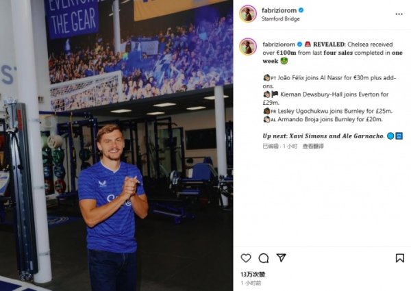 真东说念主FM！罗马诺：切尔西连卖4东说念主又着手超1亿，接下来西蒙斯加纳乔