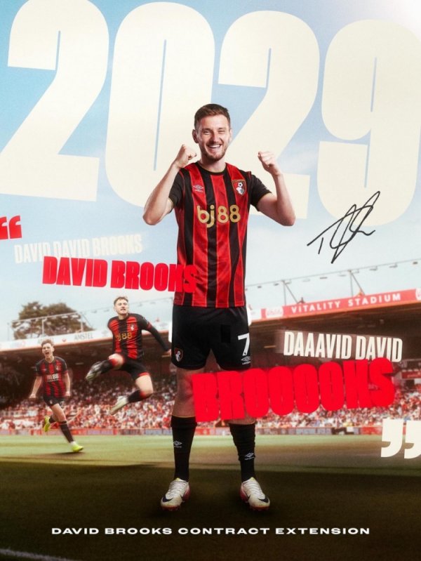 官方：伯恩茅斯与28岁边锋大卫-布鲁克斯续约到2029年