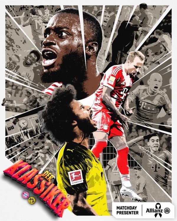 德国国度德比！拜仁晒战多特预热海报：拼贴画立场！于帕凯恩出镜