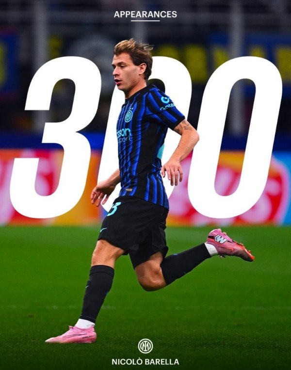 巴雷拉竣事国米生存各项赛事300次出场里程碑，孝敬26球62助攻