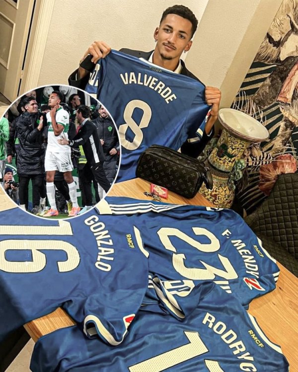 逼平皇马后，阿尔瓦罗收罗了82、贡萨洛、门迪和罗德里戈的球衣